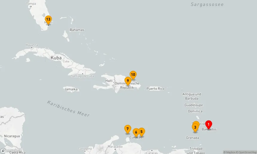 Route 12 Nächte - Karibische Traumreise von Barbados nach Florida