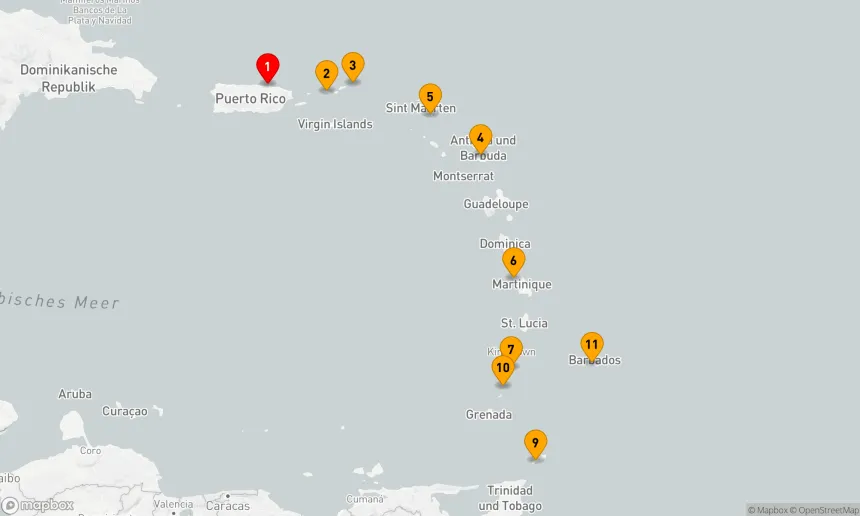 Route 10 Nächte - KARIBISCHE URLAUBSKREUZFAHRT: ANTIGUA, MARTINIQUE & SAINT BARTHÉLEMY