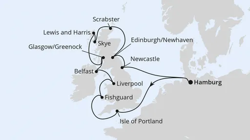 Route Königreich Großbritannien ab Hamburg
