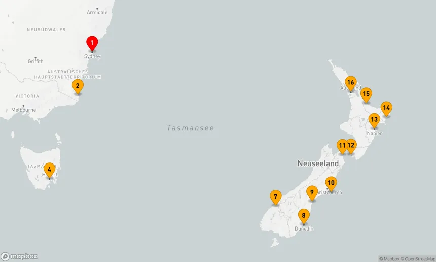 Route 15 Nächte - KREUZFAHRT AUSTRALIEN & NEUSEELAND: HOBART, WELLINGTON & TAURANGA