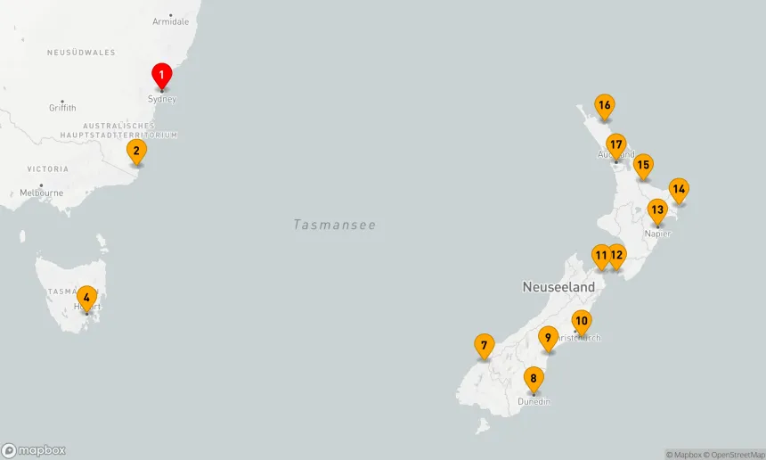 Route 16 Nächte - KREUZFAHRT AUSTRALIEN & NEUSEELAND: SYDNEY, CHRISTCHURCH & AUCKLAND