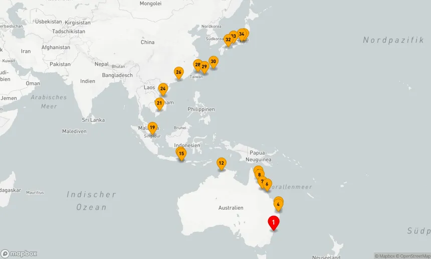 Route 34 Nächte - KOMBINATIONSKREUZFAHRT AUSTRALIEN, VIETNAM UND JAPAN: BRISBANE, HO-CHI-MINH-STADT UND YOKOHAMA