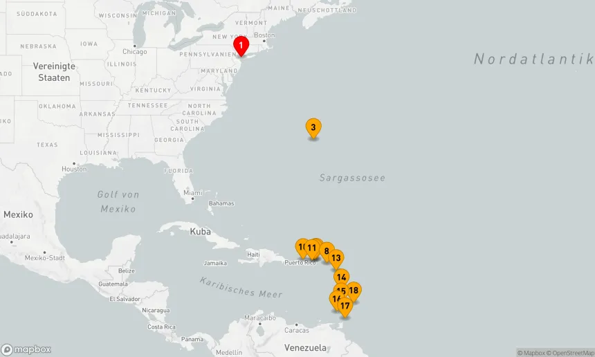 Route 17 Nächte - BERMUDA & KARIBIK KOMBINIERTE KREUZFAHRT: SINT MAARTEN, ANTIGUA & TOBAGO