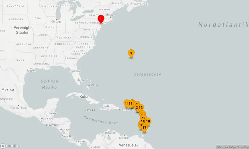 Route 24 Nächte - BERMUDA & KARIBIK KOMBINIERTE KREUZFAHRT: TORTOLA, BARBADOS & SAINT KITTS