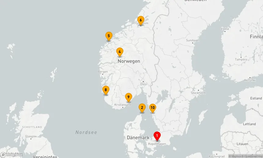 Route 10 Nächte - KREUZFAHRT DÄNEMARK, NORWEGEN & SCHWEDEN: KOPENHAGEN, TRONDHEIM & GOTHENBURG