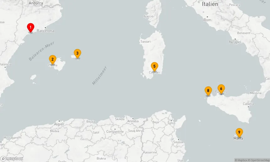 Route 8 Nächte - Kreuzfahrt durch das Mittelmeer: Sizilien, Sardinien und Mallorca – mit Smithsonian Journeys