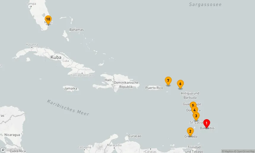 Route 9 Nächte - KREUZFAHRT DURCH DIE SÜDLICHE KARIBIK: GRENADA, SAINT LUCIA & MARTINIQUE
