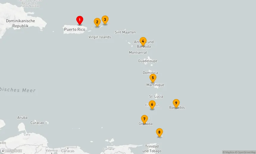 Route 8 Nächte - KREUZFAHRT DURCH DIE SÜDLICHE KARIBIK: MARTINIQUE, GRENADA & U.S. VIRGIN ISLANDS