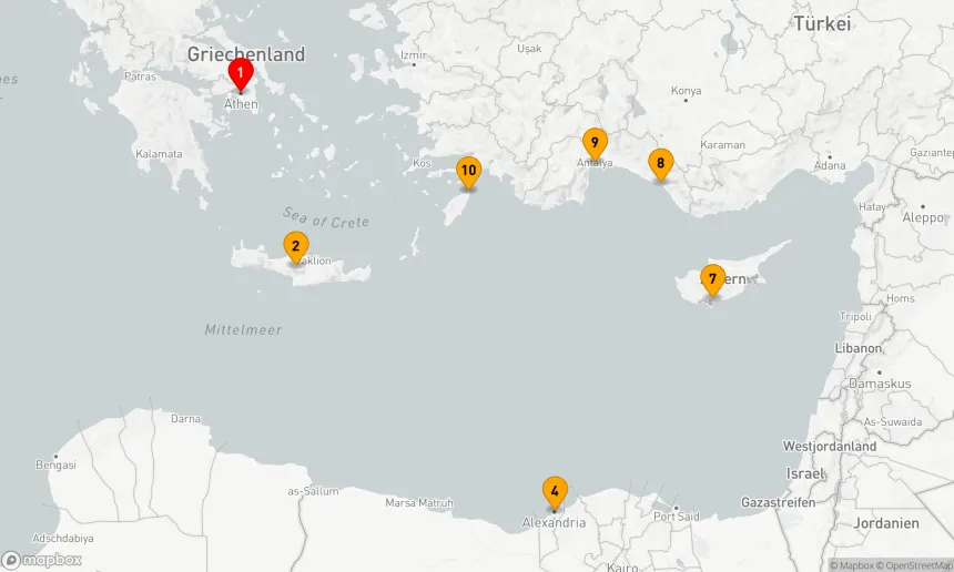 Route 11 Nächte - KREUZFAHRT GRIECHENLAND, ÄGYPTEN & TÜRKEI: ATHEN, ALEXANDRIA & ANTALYA