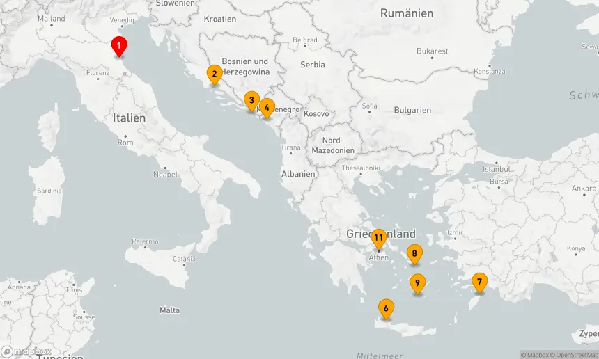 Route 10 Nächte - KREUZFAHRT GRIECHISCHE INSELN & KROATIEN
