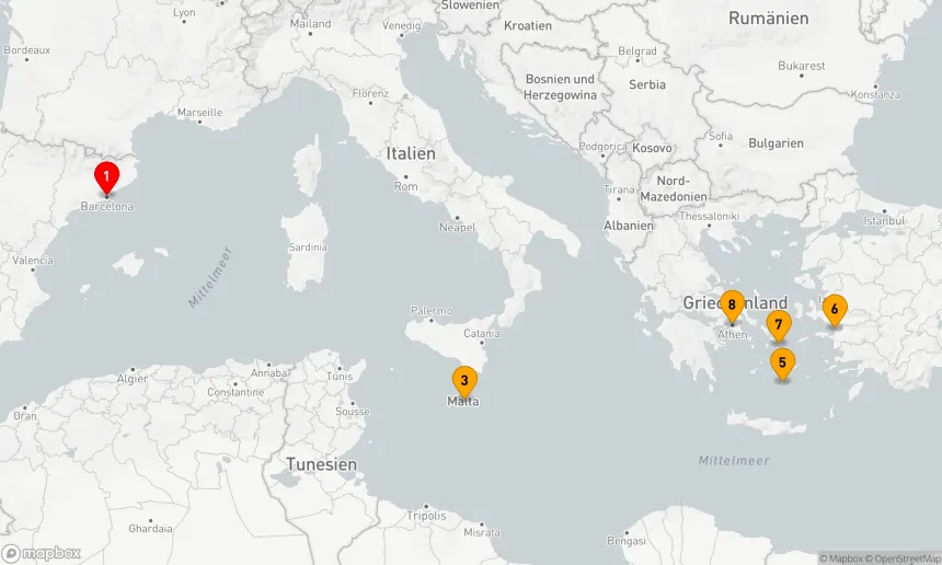 Route 7 Nächte - KREUZFAHRT GRIECHISCHE INSELN & MALTA