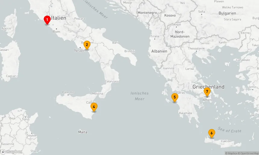 Route 7 Nächte - KREUZFAHRT ITALIEN & GRIECHENLAND: AMALFIKÜSTE, SIRACUSA & OLYMPIA
