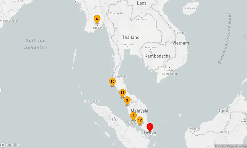 Route 12 Nächte - KREUZFAHRT MYANMAR, MALAYSIA & THAILAND: YANGON, KUALA LUMPUR & PHUKET