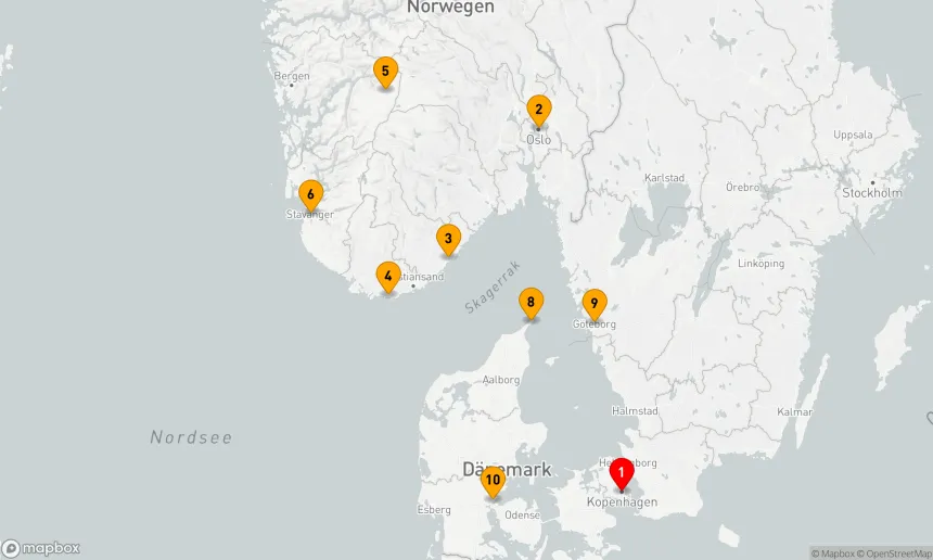 Route 10 Nächte - KREUZFAHRT NORWEGEN,  DÄNEMARK & SCHWEDEN: OSLO,  GÖTEBORG & KOPENHAGEN