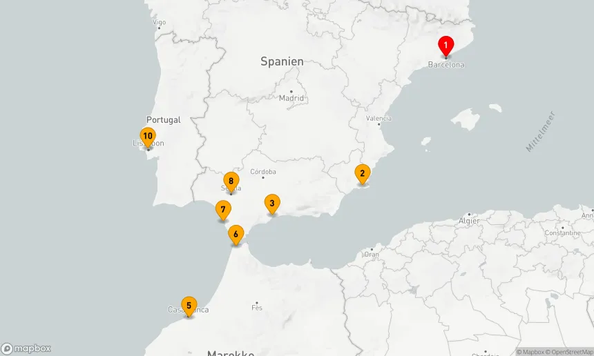 Route 10 Nächte - NEUJAHRSKREUZFAHRT IM MITTELMEER: CASABLANCA, CADIZ & SEVILLA
