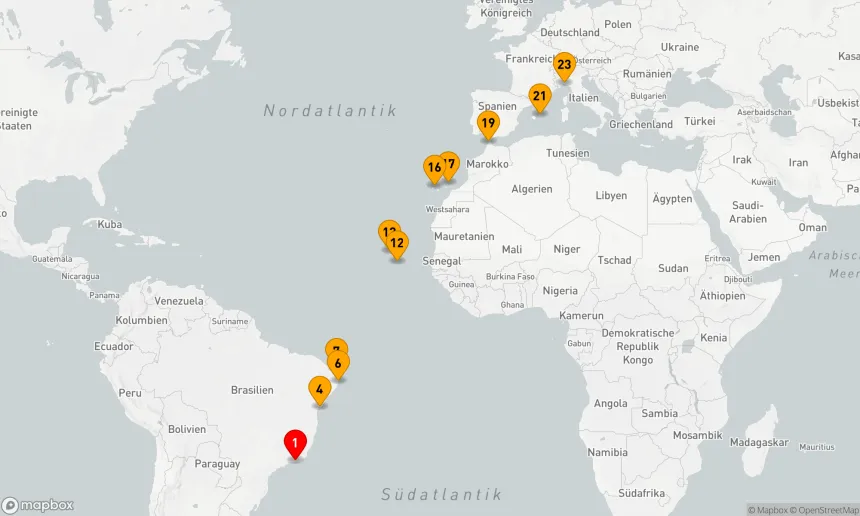 Route 22 Nächte - KREUZUNG BRASILIEN KÜSTE, CABO VERDE & KANARISCHE INSELN