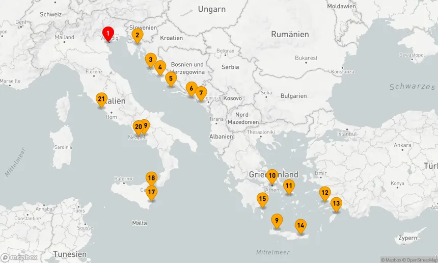 Route 20 Nächte - KROATIEN, GRIECHENLAND & ITALIEN KOMBINIERTE KREUZFAHRT: ZADAR, ATHEN & AMALFI