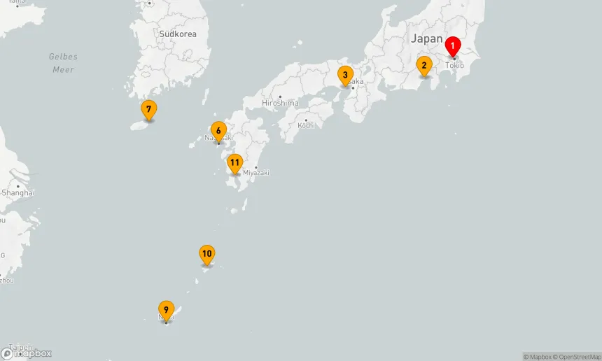 Route 12 Nächte - Kultur- und Küstenschätze Japans