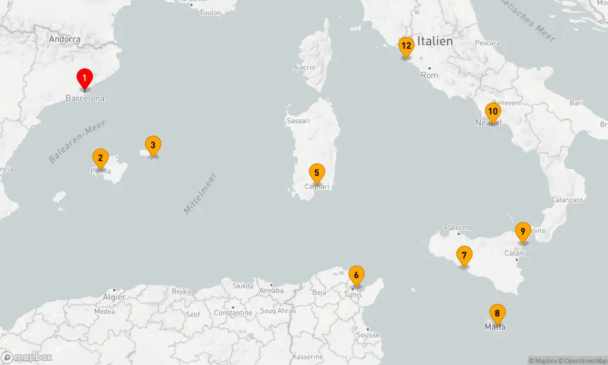 Route 11 Nächte - Kulturen des Mittelmeers Barcelona bis Civitavecchia