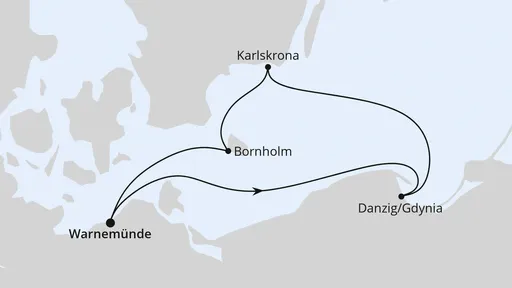 Route Kurzreise nach Danzig & Bornholm ab Warnemünde