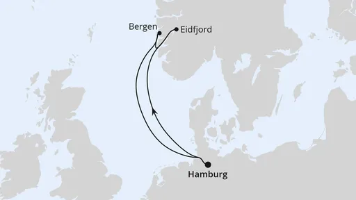 Route Kurzreise nach Norwegen ab Hamburg