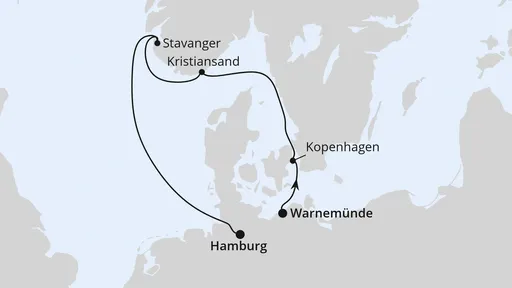 Route Kurzreise nach Norwegen & Dänemark ab Warnemünde