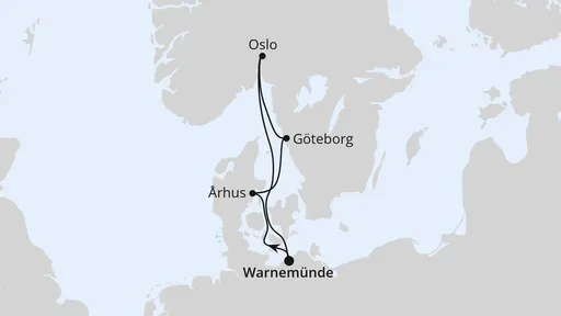 Route Kurzreise nach Skandinavien ab Warnemünde