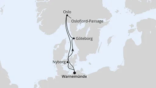 Route Kurzreise nach Skandinavien ab Warnemünde