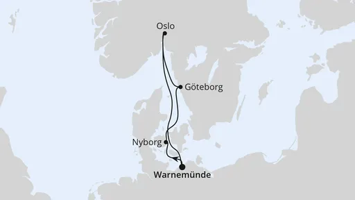 Route Kurzreise nach Skandinavien ab Warnemünde