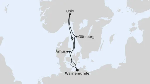 Route Kurzreise nach Skandinavien ab Warnemünde