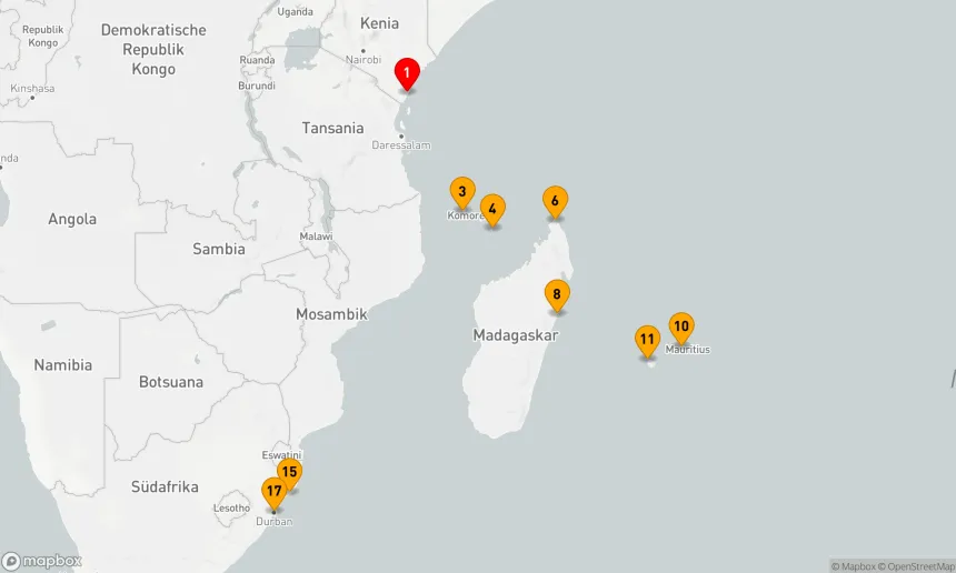 Route 16 Nächte - Madagaskar,  Mauritius,  Südafrika - einzigartige Naturparadiese