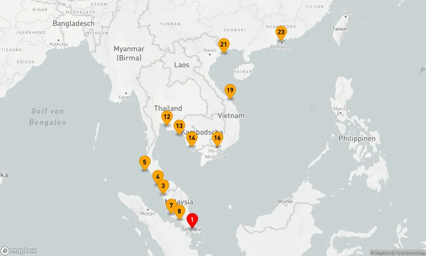 Route 22 Nächte - 22-TÄGIGE REISE NACH MALAYSIA, THAILAND, KAMBODSCHA UND VIETNAM