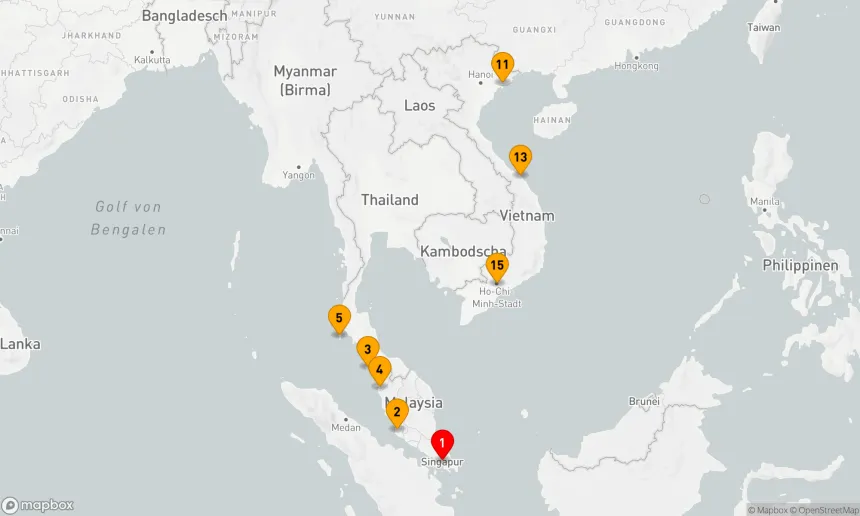 Route 16 Nächte - Malaysia, Thailand & Vietnam mit Halong-Bucht