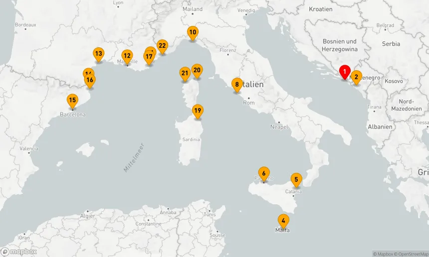 Route 21 Nächte - MALTA, SIZILIEN, FRANKREICH, SARDINIEN & KORSIKA ERKUNDEN