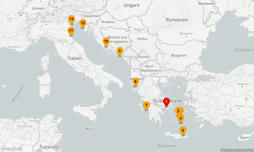 Route 12 Nächte - Mediterrane Eleganz: Von den Inseln Griechenlands zur Lagunenstadt Venedig