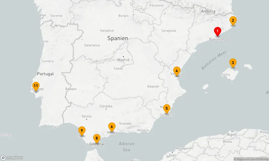 Route 10 Nächte - Mediterrane Entdeckungen: Von Barcelona nach Lissabon