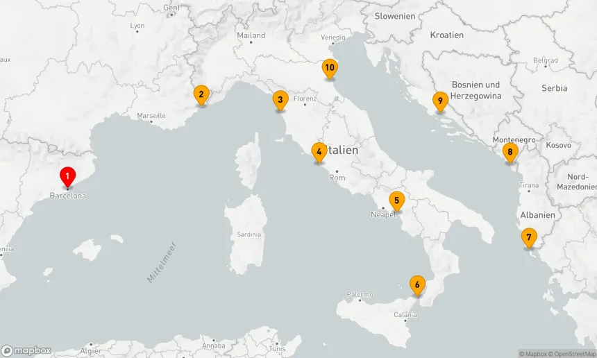 Route 9 Nächte - Mediterrane Entdeckungen: Von Katalonien nach Adria.
