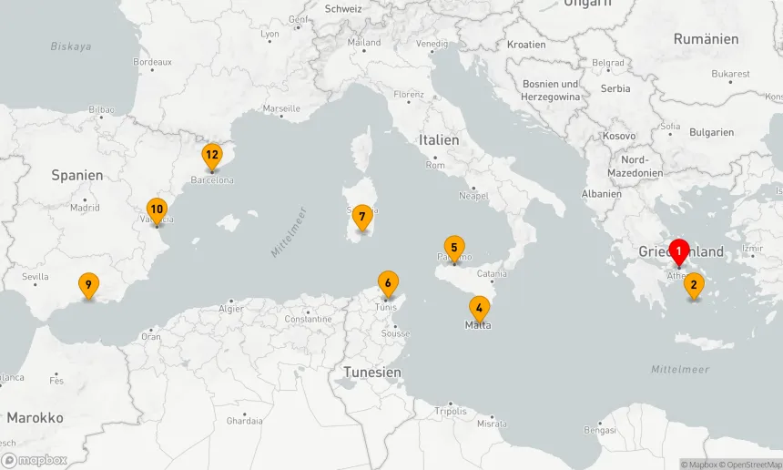 Route 11 Nächte - Mediterrane Entdeckungsreise von Athen bis Barcelona