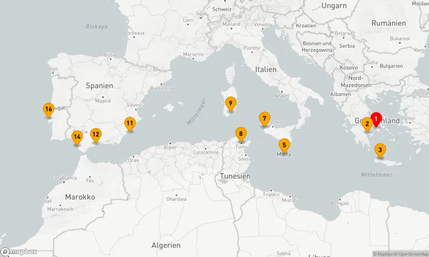 Route 15 Nächte - Mediterrane Entdeckungsreise von Athen bis Lissabon