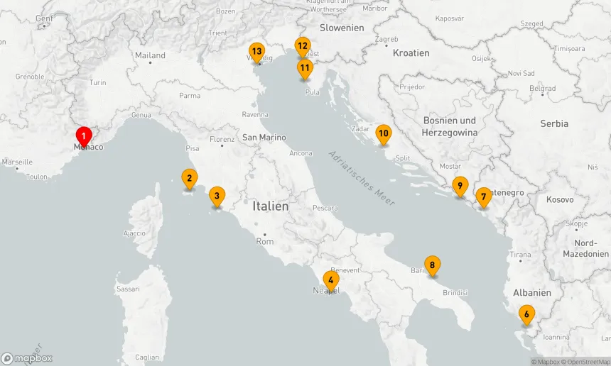 Route 12 Nächte - Mediterrane Entdeckungsreise: Von der Côte d'Azur zur Serenissima