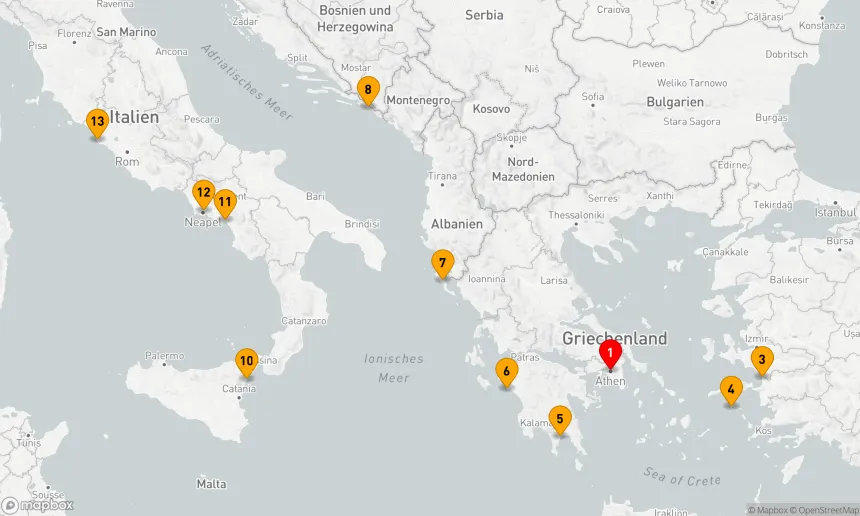 Route 12 Nächte - Mediterrane Entdeckungsreise von Griechenland nach Italien