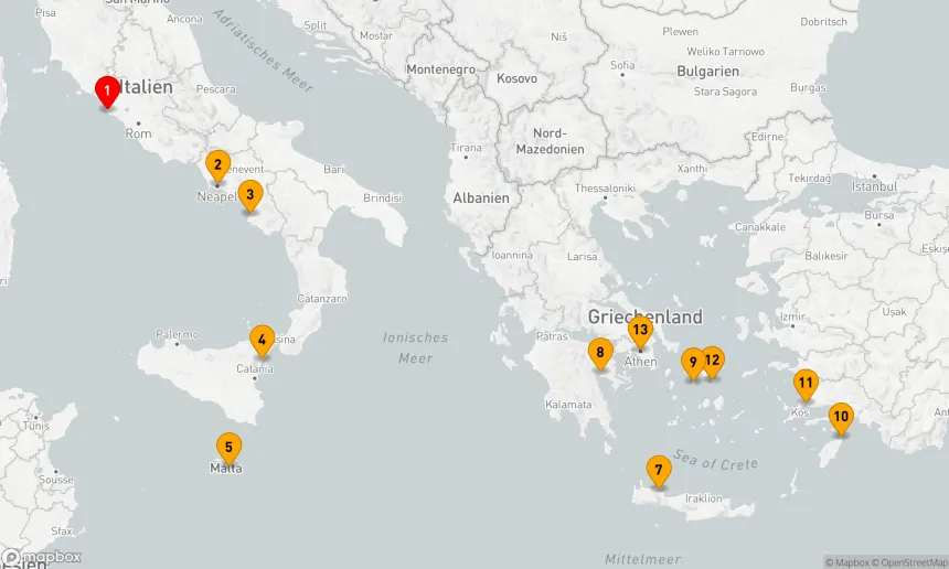 Route 12 Nächte - Mediterrane Entdeckungsreise von Rom bis Athen