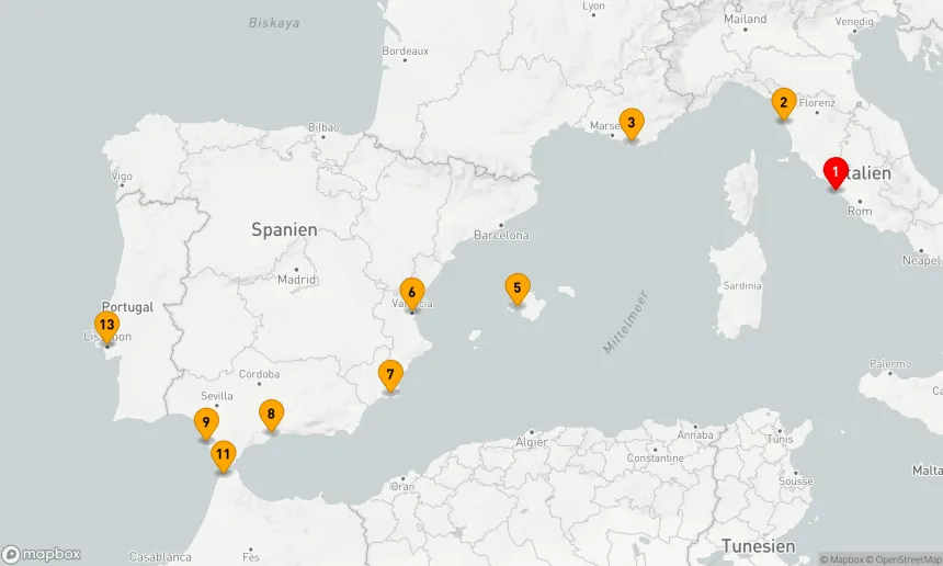 Route 12 Nächte - Mediterrane Entdeckungsreise von Rom nach Lissabon