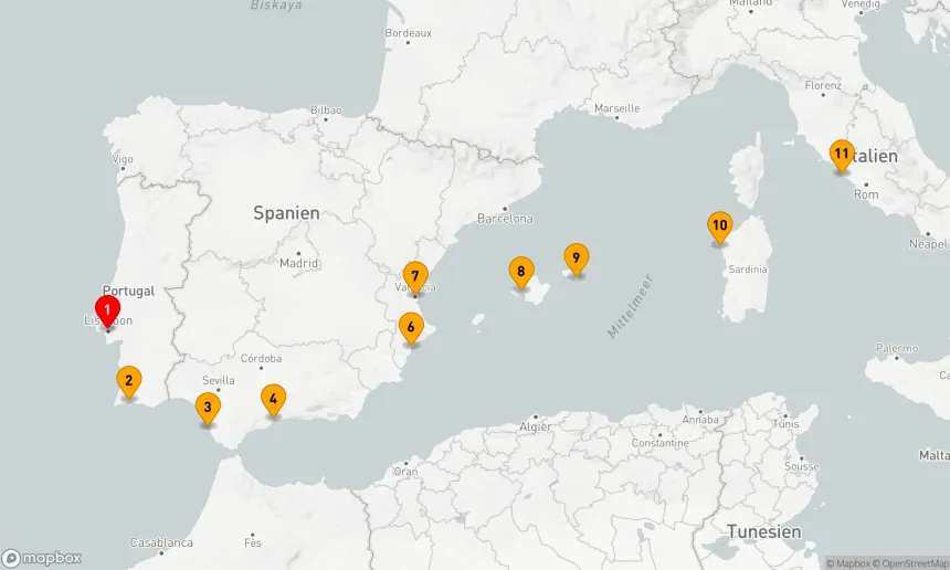 Route 10 Nächte - Mediterrane Höhepunkte: Von der Algarve bis zur Ewigen Stadt