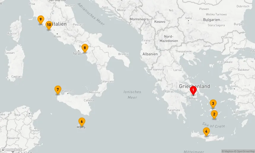 Route 9 Nächte - Mediterrane Kulturreise von Athen nach Rom