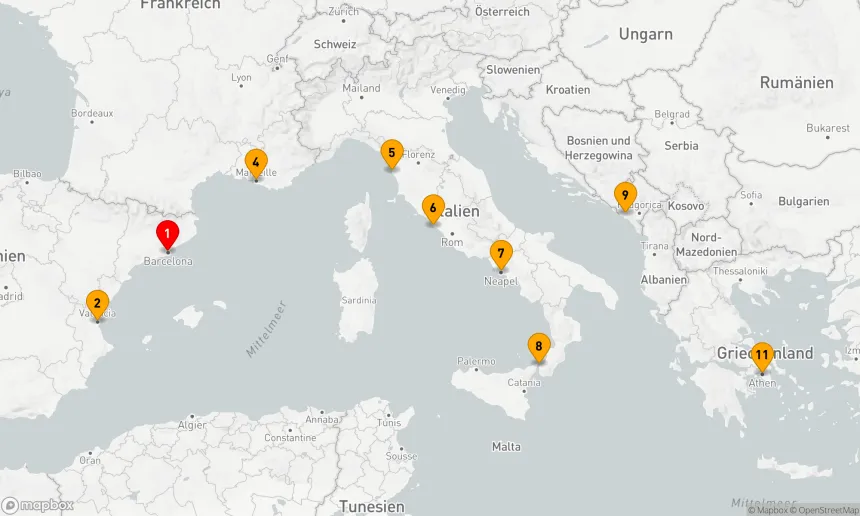 Route 10 Nächte - MEDITERRANE PRACHT: SPANIEN, FRANKREICH, ITALIEN & GRIECHENLAND