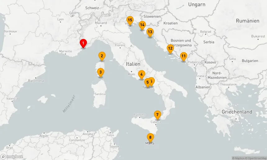 Route 14 Nächte - Mediterrane Träume: Von der Côte d'Azur zur Adria