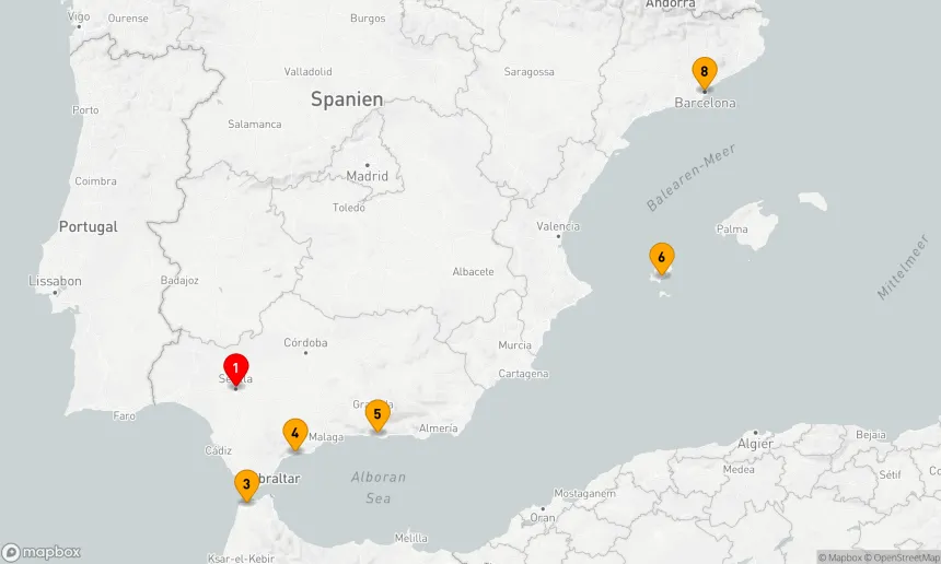 Route 7 Nächte - Mediterrane Traumreise: Von Sevilla nach Barcelona