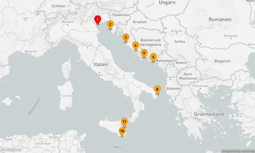 Route 10 Nächte - Mediterranes Abenteuer: Vom Zauber der Adria zu den Küsten Siziliens (SCII-2634)
