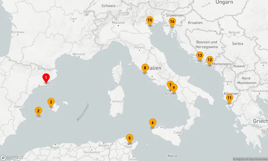 Route 14 Nächte - Mediterranes Abenteuer: Von der Iberischen Halbinsel zu den Venezianischen Lagunen